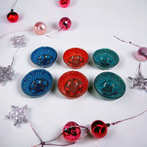Handmade Ceramic Bowls Set of 6 Multicolour 8cm
