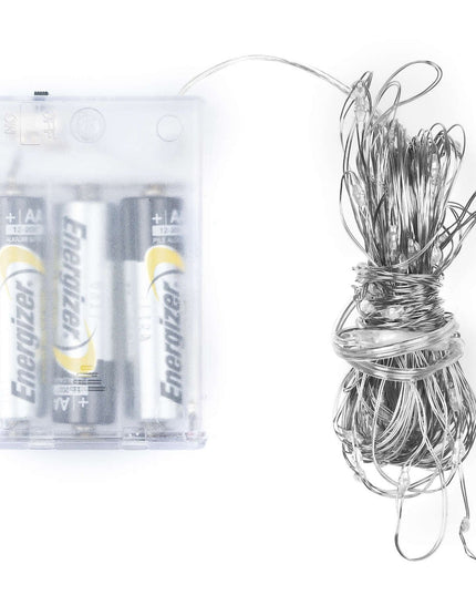 100 LED Battery Micro Lights Silver Wire 10m