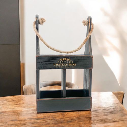 39CM BLACK WOODEN 2 BOTTLE WINE HOLDER