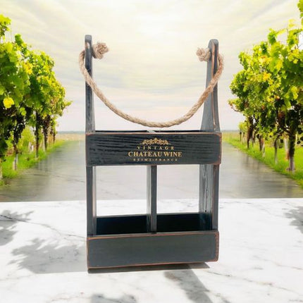 39CM BLACK WOODEN 2 BOTTLE WINE HOLDER