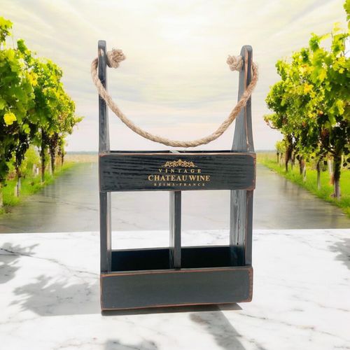 39CM BLACK WOODEN 2 BOTTLE WINE HOLDER