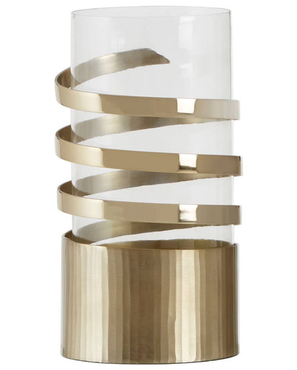 Amreli Large Vertical Textured Gold Metal Hurricane Candle Holder