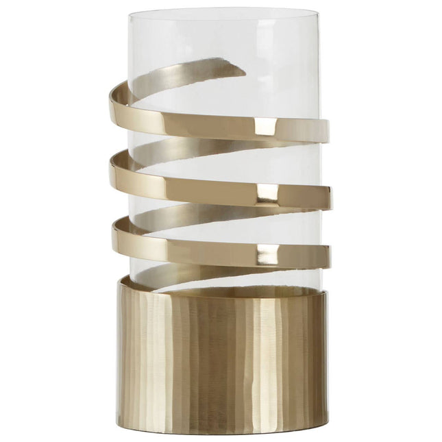 Amreli Large Vertical Textured Gold Metal Hurricane Candle Holder