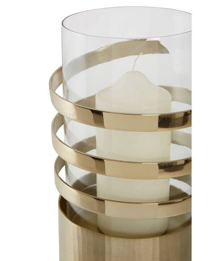 Amreli Large Vertical Textured Gold Metal Hurricane Candle Holder