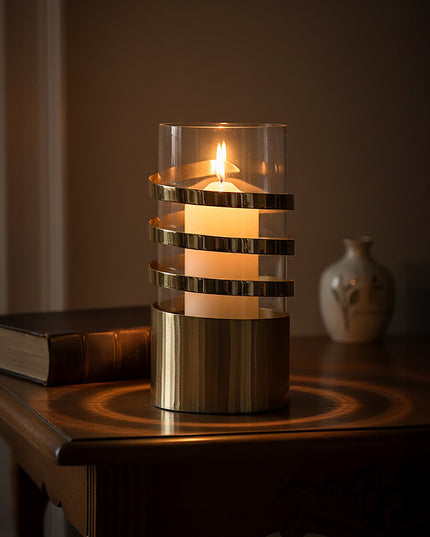 Amreli Large Vertical Textured Gold Metal Hurricane Candle Holder