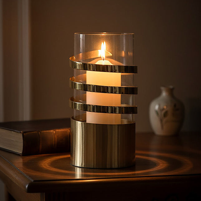 Amreli Large Vertical Textured Gold Metal Hurricane Candle Holder