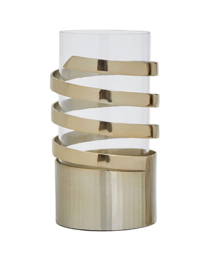 Amreli Small Vertical Textured Gold Metal Hurricane Candle Holder