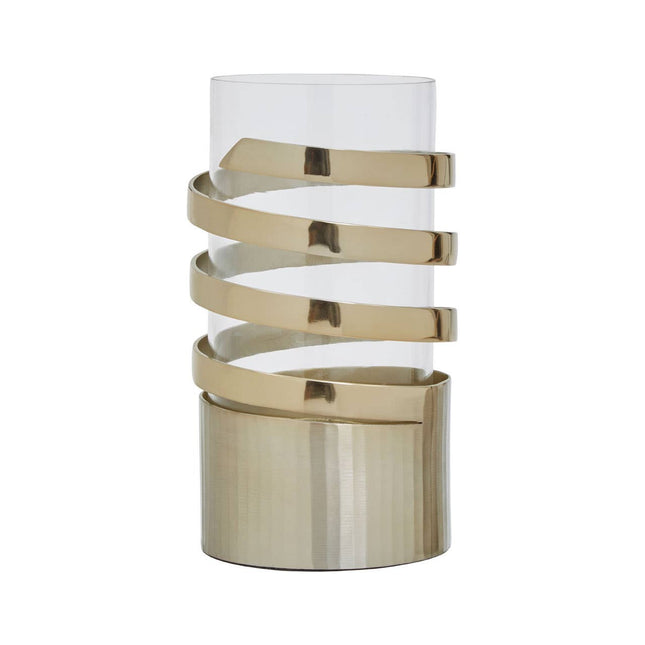 Amreli Small Vertical Textured Gold Metal Hurricane Candle Holder