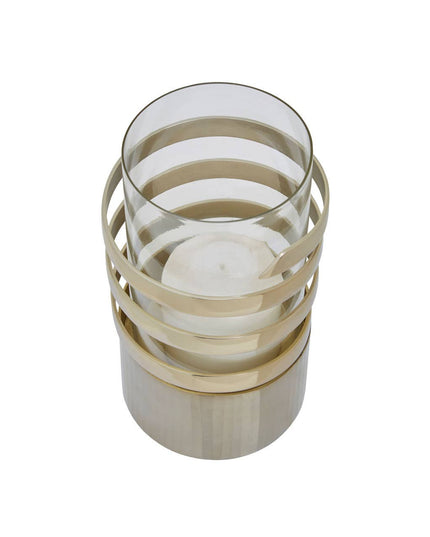 Amreli Small Vertical Textured Gold Metal Hurricane Candle Holder