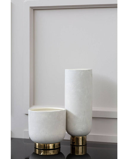 Callie White and Gold Small Pedestal Vase.