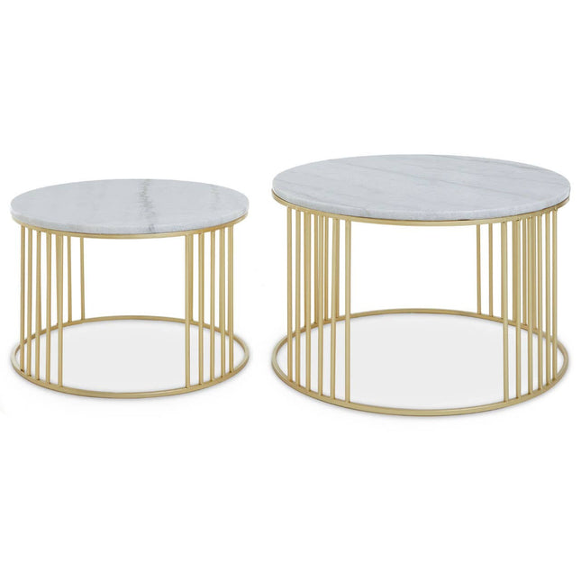 Jodie Set Of Two White Marble And Gold Frame Table