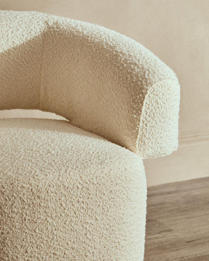 Oliveto Ivory Boucle Fabric Revolving Armchair