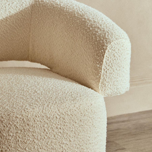 Oliveto Ivory Boucle Fabric Revolving Armchair