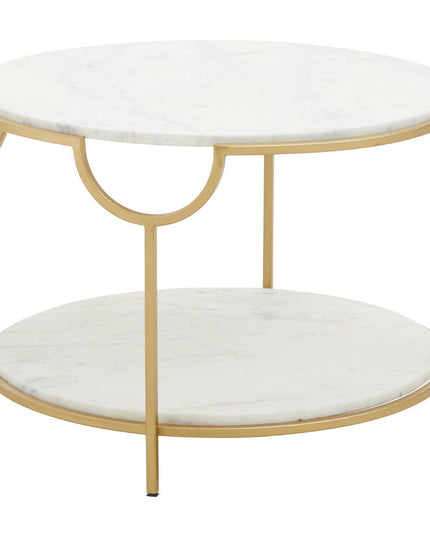 Pali Two Tier White And Gold Side Table.