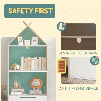 AIYAPLAY Kids Bookshelf with 3 Shelves, Drawer, Anti-tip Device, for Kids Room