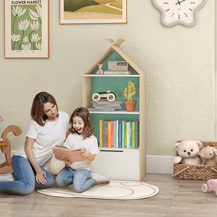 AIYAPLAY Kids Bookshelf with 3 Shelves, Drawer, Anti-tip Device, for Kids Room
