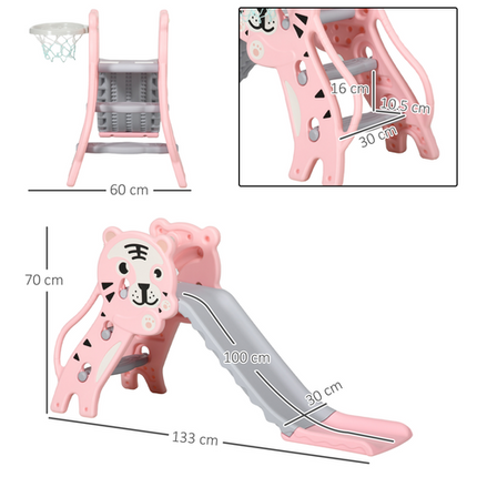 AIYAPLAY Kids Slide with Basketball Hoop, Basketball, for 18-36 Months, Pink