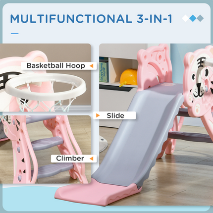 AIYAPLAY Kids Slide with Basketball Hoop, Basketball, for 18-36 Months, Pink