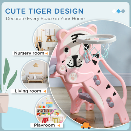 AIYAPLAY Kids Slide with Basketball Hoop, Basketball, for 18-36 Months, Pink