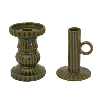 Alora Olive Ceramic Taper Candle Holder With Handle