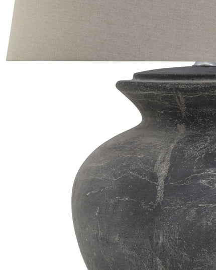Amalfi Grey Round Table Lamp With Linen Shade