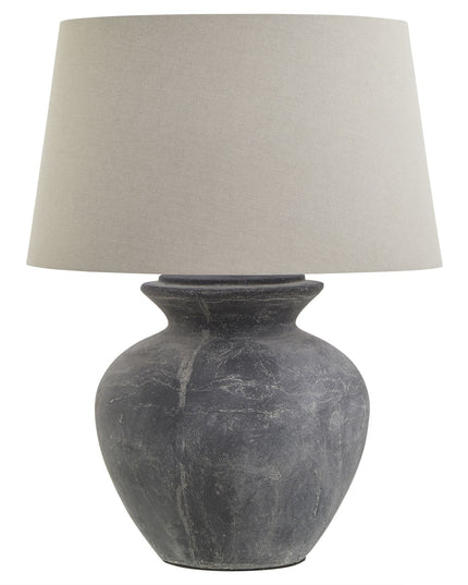 Amalfi Grey Round Table Lamp With Linen Shade