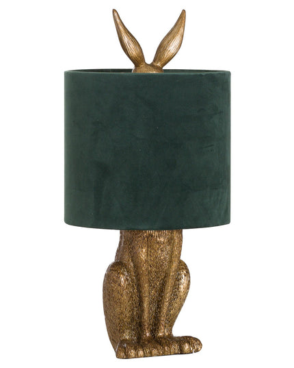 Antique Gold Hare Table Lamp With Green Velvet Shade