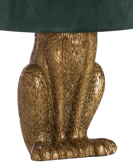 Antique Gold Hare Table Lamp With Green Velvet Shade
