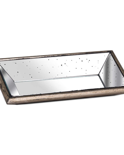 Astor Distressed Mirrored Display Tray With Wooden Detailing