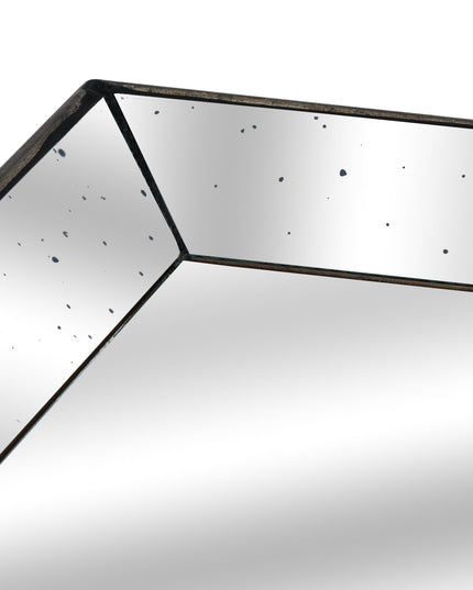 Astor Distressed Mirrored Square Tray W/Wooden Detailing Lge