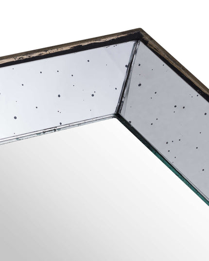 Astor Distressed Mirrored Square Tray W/Wooden Detailing Sml