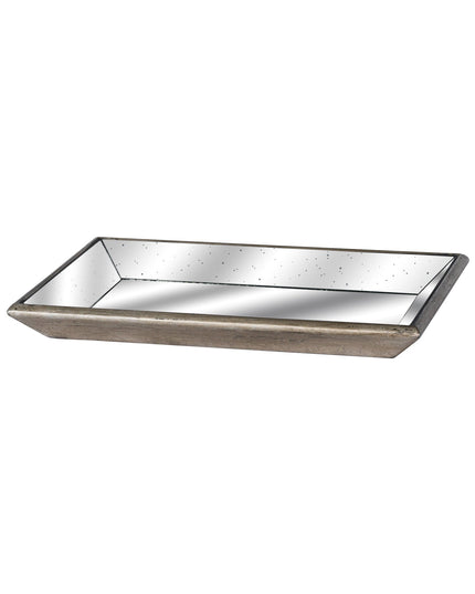 Astor Distressed Mirrored Tray With Wooden Detailing
