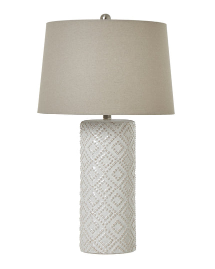 Beaded Ceramic Lamp With Linen Shade