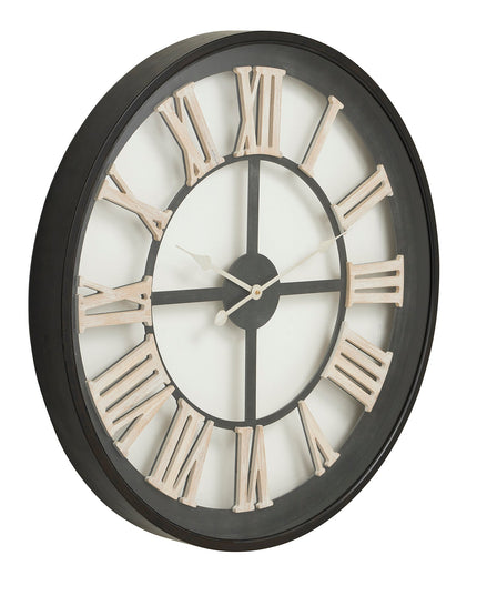 Black Framed Skeleton Clock With White Roman Numerals