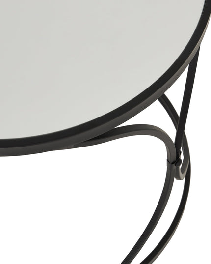 Concaved Set Of Two Black Mirrored Side Tables