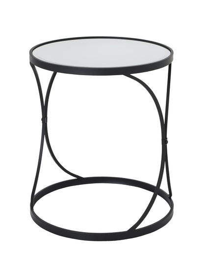 Concaved Set Of Two Black Mirrored Side Tables