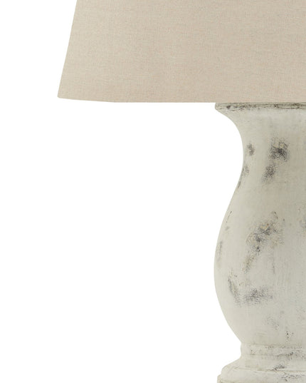 Darcy Antique White Pillar Table Lamp With Linen Shade
