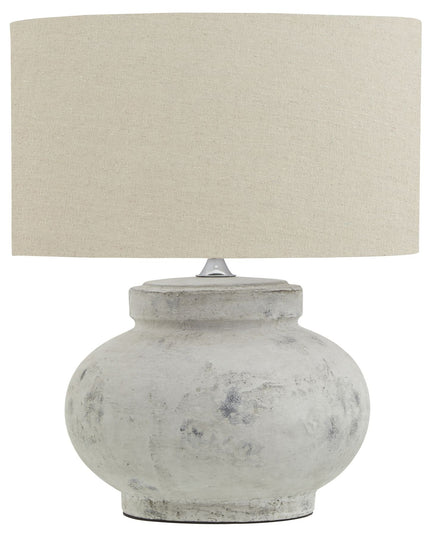 Darcy Antique White Squat Table Lamp With Linen Shade