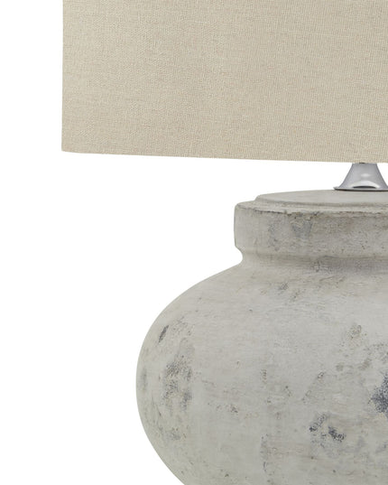 Darcy Antique White Squat Table Lamp With Linen Shade