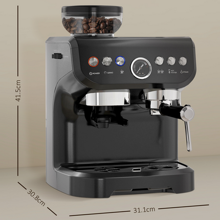 Espresso Coffee Machine w/ Integrated Bean Grinder & Steam Wand 15 Bar Pressure
