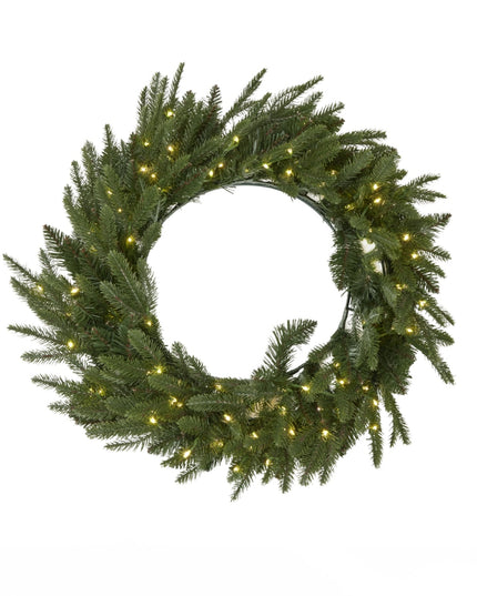 Green Pre-Lit Woodland 100 Led Fir Christmas Wreath