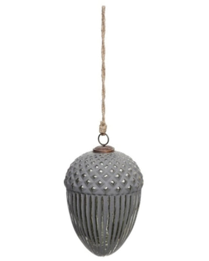 Grey Metallic Collection Large Acorn Bauble