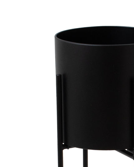 Large Matt Black Cylindrical Planter On Black Frame