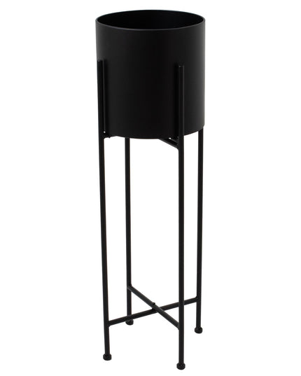Large Matt Black Cylindrical Planter On Black Frame