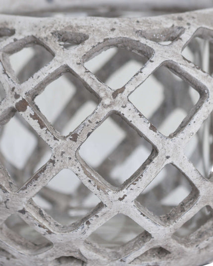 Large Round Ceramic Lattice Hurricane Lantern