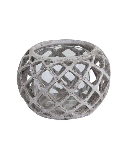 Large Round Ceramic Lattice Hurricane Lantern