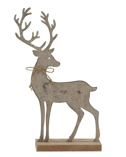 Large Rustic Metal Reindeer On Wood Stand