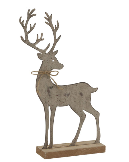 Large Rustic Metal Reindeer On Wood Stand
