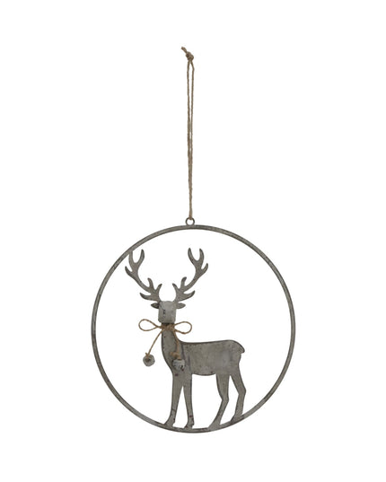 Large Rustic Reindeer In Hoop Hanging Decoration