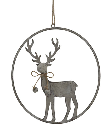 Large Rustic Reindeer In Hoop Hanging Decoration